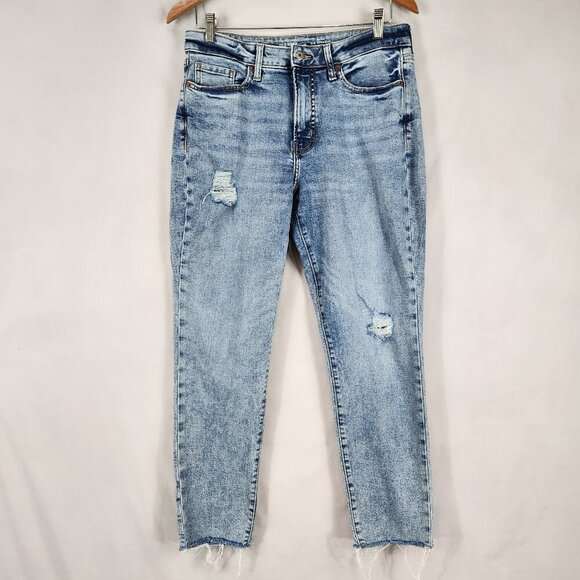 Old Navy OG Straight High Rise Jeans Womens 10 Light Wash Cut Off Hem Denim Blue - Picture 1 of 10